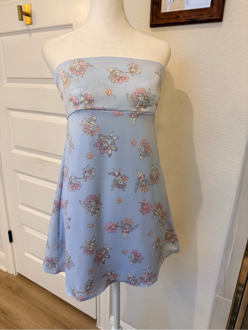 Urban Outfitters Light Blue Floral Strapless Sundress